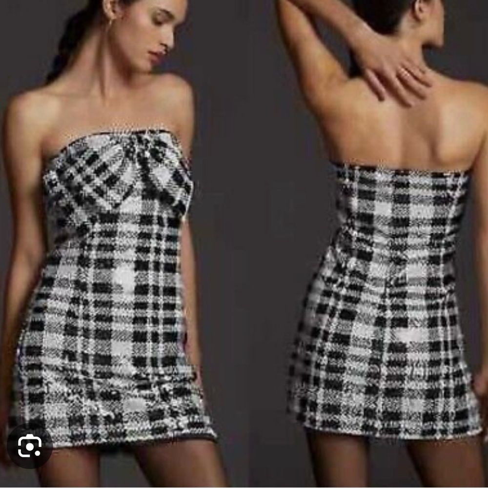 Anthropologie Black and White Plaid Mini Dress